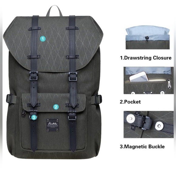 🔥KAUKKO🔥 Laptop Travel Backpack🔥 Outdoor Rucksack Fits 15.6 Inch Laptop NWT - Picture 5 of 7